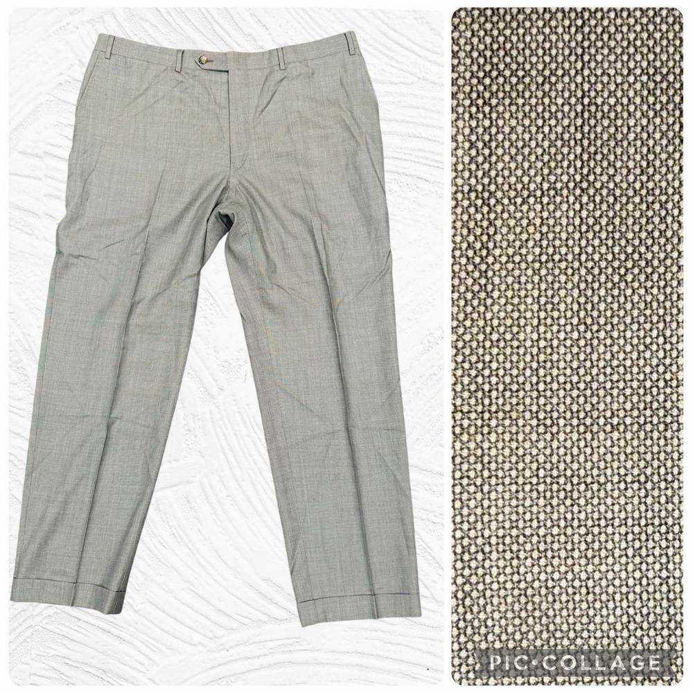 Canali Dress Pants 39X30 Cuffed Gray Birdseye 150s Wool Silk Flat Front Italy